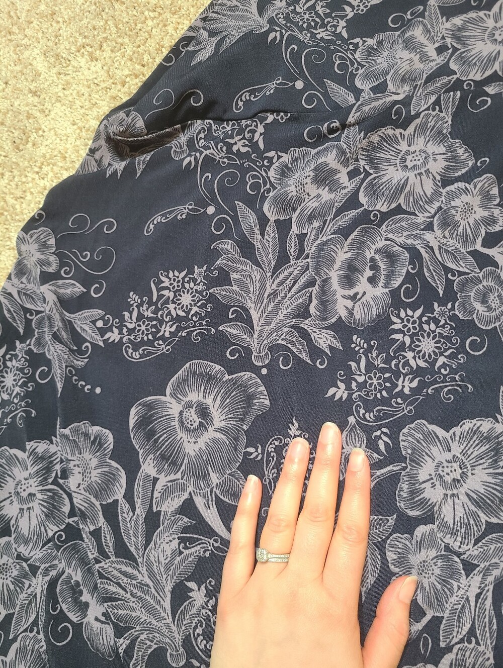 LuLaRoe Maxi Skirt Dress Navy Floral Slinky - Picture 2 of 4